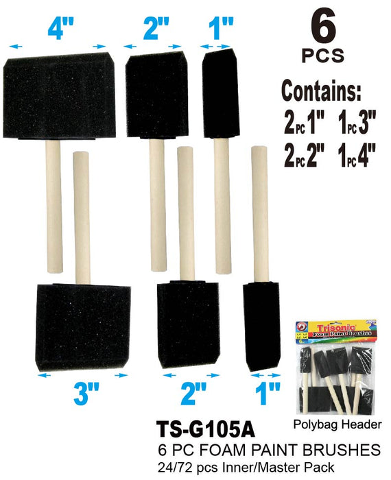 TS-G105A - 6 PC Foam Paint Brushes