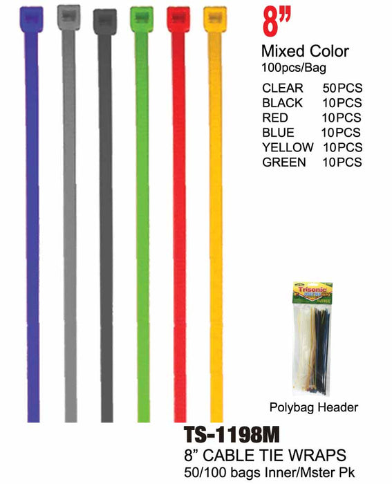 TS-1198M - Mixed Color Cable Ties (8 in.)