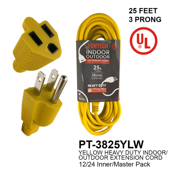 PT-3825YLW -25'  HEAVY DUTY EXTENSION CORD YELLOW