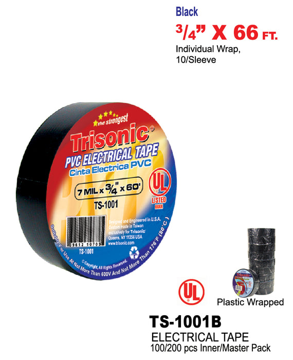 TS-1001B - Black Electrical PVC Tape (Bulk)