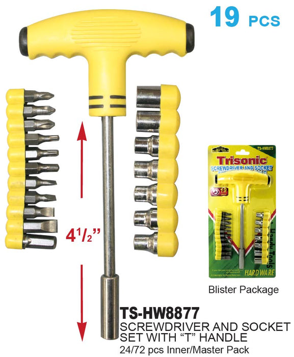 TS-HW8877 - Screwdriver & Socket Set w/ "T" Handle