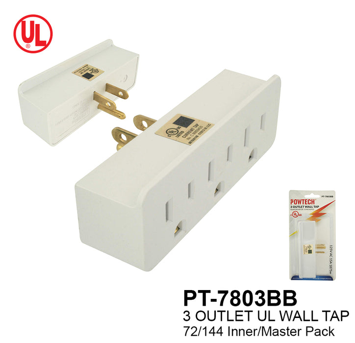 PT-7803BB - 3 Outlet UL Wall Tap