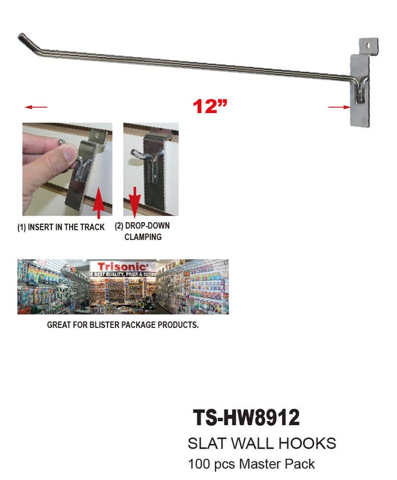 TS-HW8912 - Slat Wall Hooks (12")