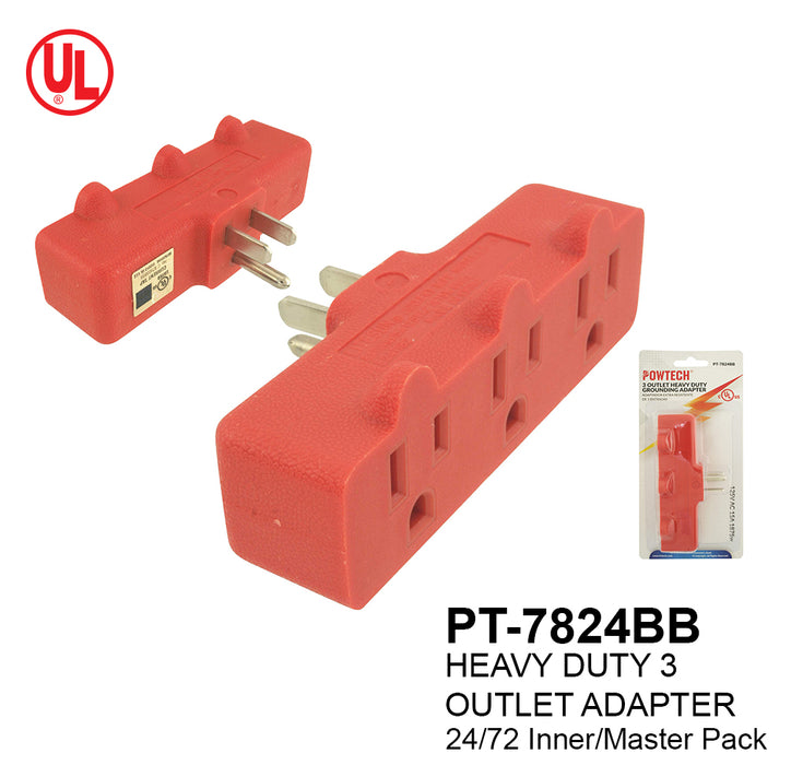 PT-7824BB- 3 Outlet UL Heavy Duty Adapter