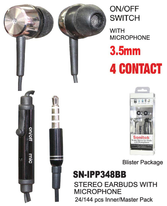 SN-IPP348BB - Stereo Earbud w/ Microphone