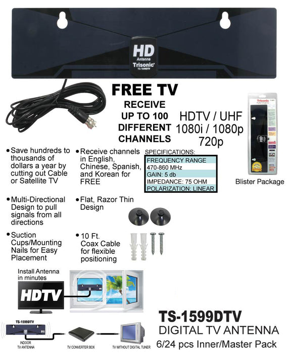 TS-1599DTV - Thin Flat Digital TV Antenna