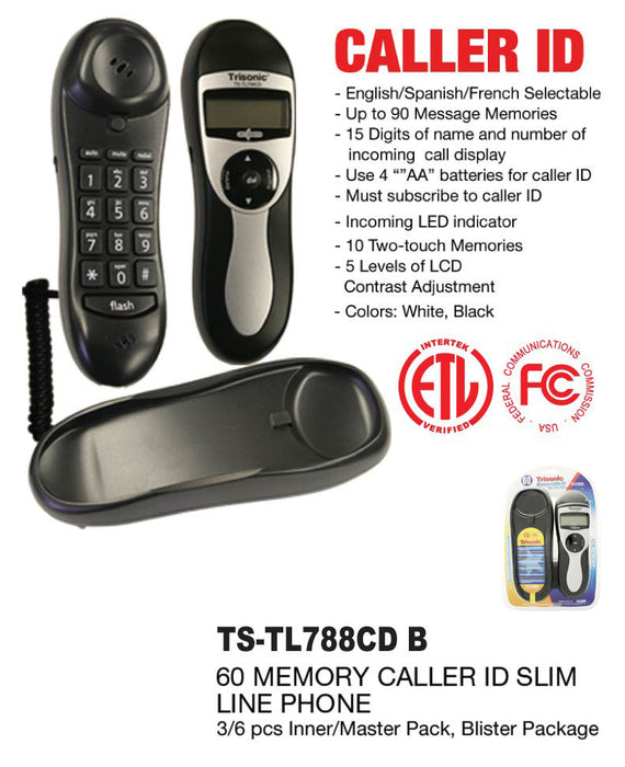 TS-TL788CD B - 60 Memory Caller ID Slimline Phone