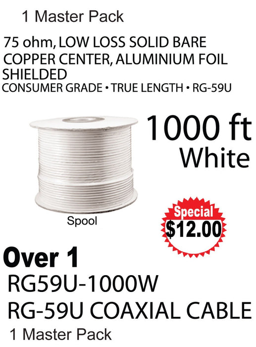 RG59U-1000W - White RG59U Coaxial Cable - Spool (1000 ft.)