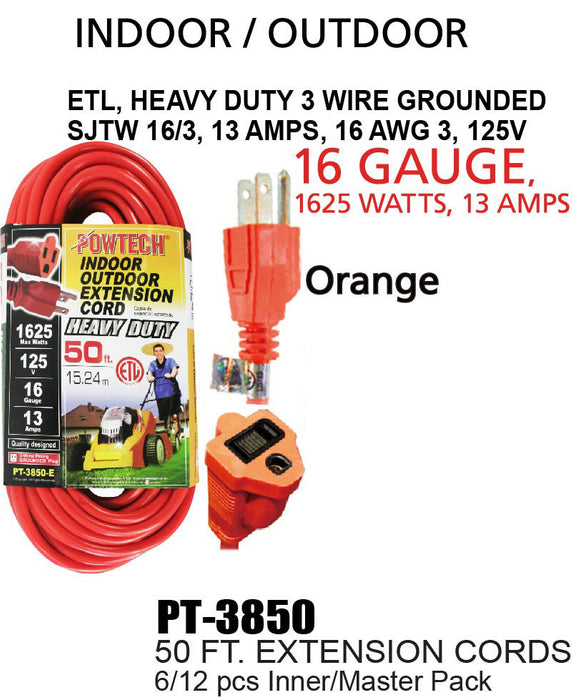 PT-3850 - Heavy Duty UL Orange Indoor/Outdoor Extension Cord (50 ft.)