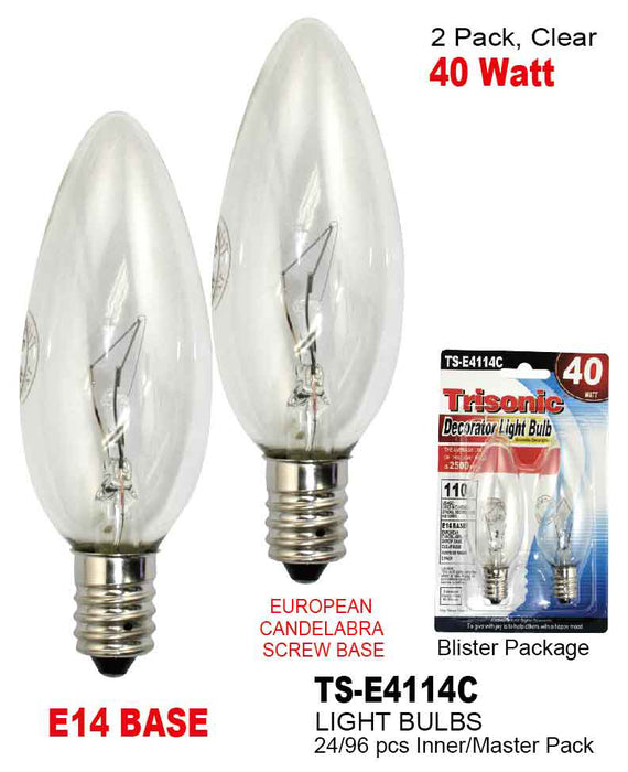 TS-E4114C - Clear E14 Base Candelabra Bulb (40 Watts)