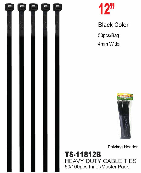 TS-11812B - Heavy Duty Black Cable Tie (12 in.)