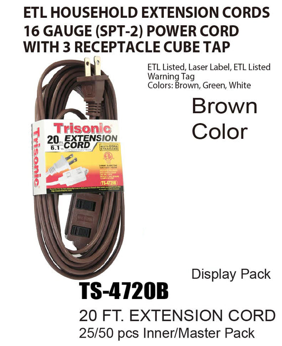 TS-4720B -Brown ETL Extension Cords (20 ft.)