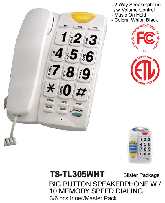 TS-TL305 WHT - Big Button Speaker Phone w/ Memory