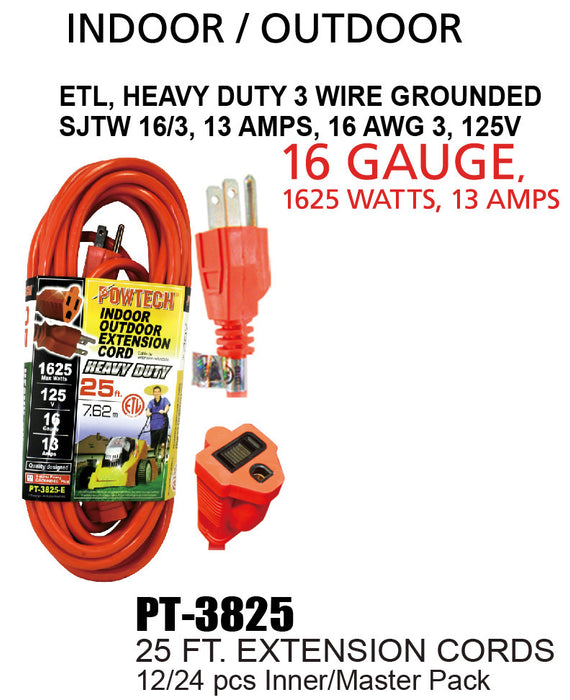 PT-3825 - Heavy Duty UL Orange Indoor/Outdoor Extension Cord (25 ft.)