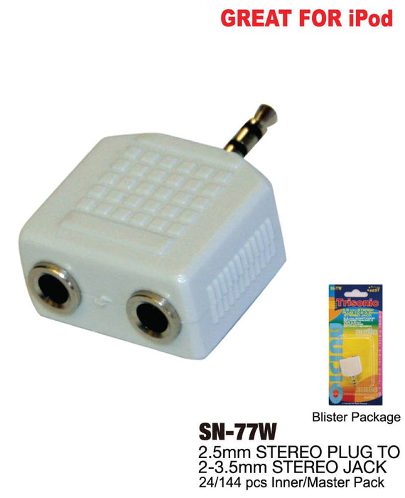 SN-77W - 2.5mm Stereo Plug to 2 x 3.5mm Stereo Jack **