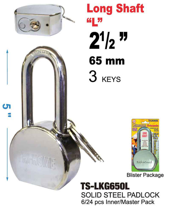 TS-LKG650L - Heavy Duty Solid Steel Padlock - Long Shaft (2«")