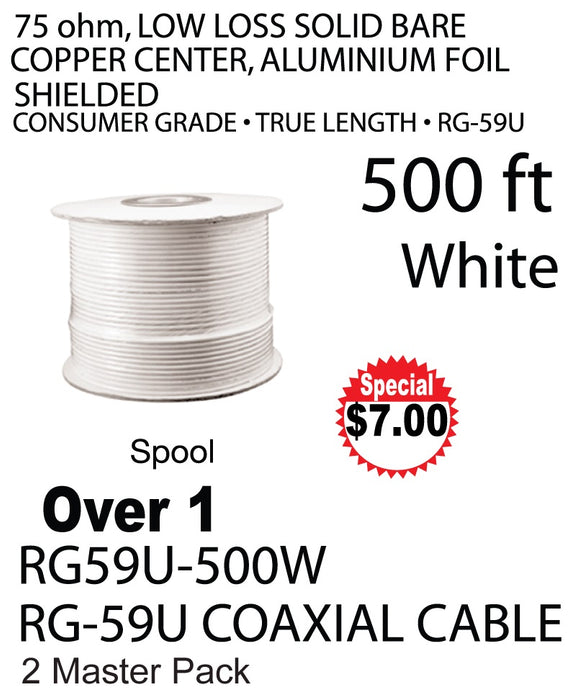 RG59U-500W - White RG59U Coaxial Cable - Spool (500 ft.)