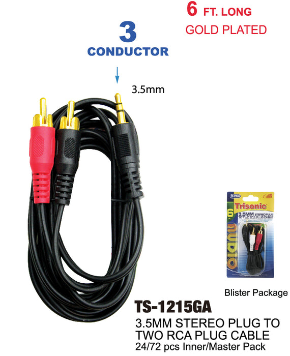 TS-1215GA - 3.5mm Stereo Plug to 2 RCA Plugs (6 ft.)