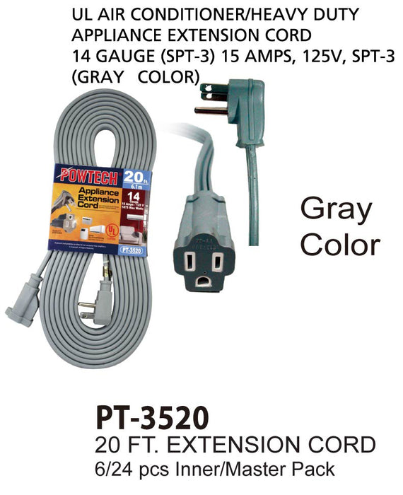 PT-3520 GRY - Gray UL Air Conditioner Cord (20 ft.)