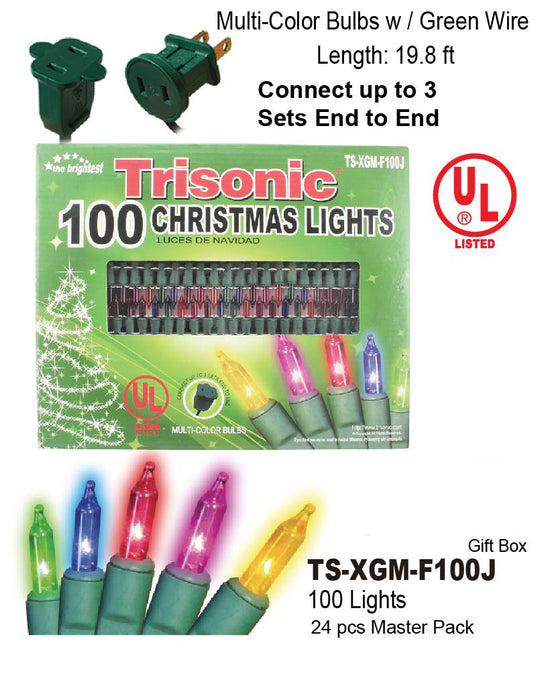 TS-XGM-100J - Multi-Color Christmas Lights w/ Green Wire (100 Lights)