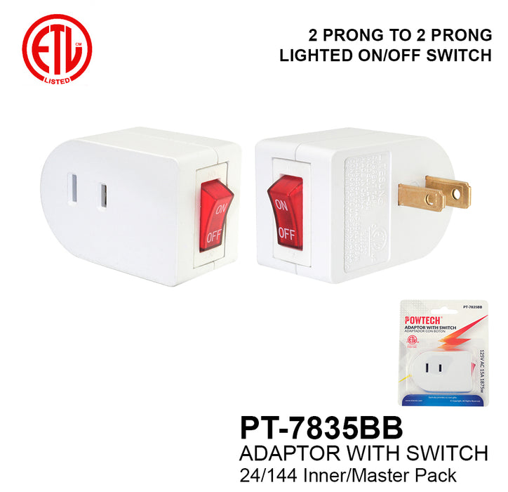 PT-7835BB - Single Outlet UL Adapter with Switch