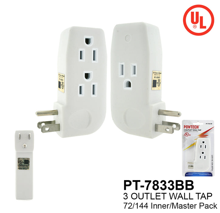 PT-7815B - 3 Outlet UL Wall Tap