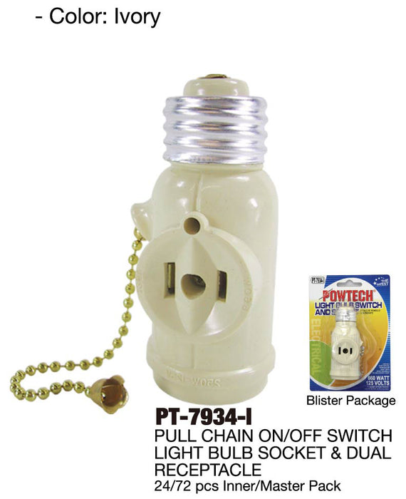 PT-7934-I - Light Bulb Socket & Dual Receptacle