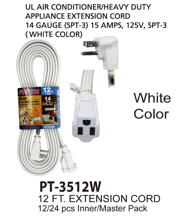 PT-3512 WHT - White UL Air Conditioner Cord (12 ft.)