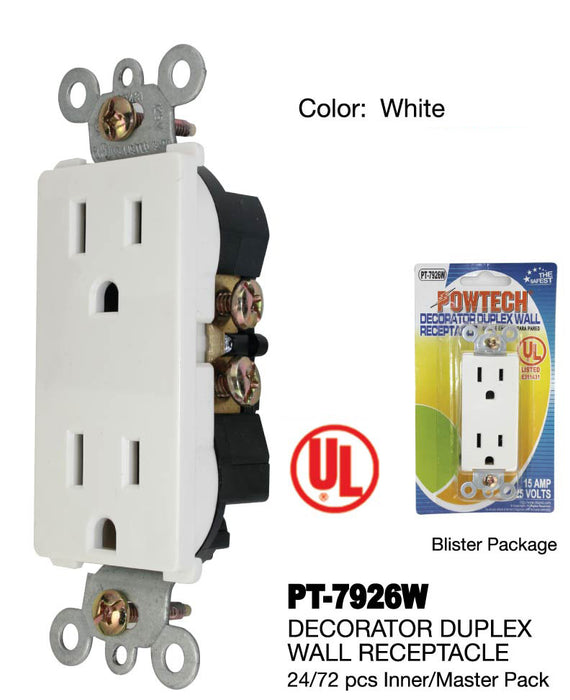 PT-7926W - Duplex Decorator UL Wall Receptacle