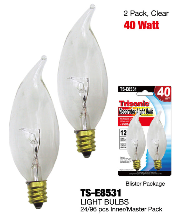 TS-E8531 - Clear Turntip Top Candelbra Base Bulbs (40 Watts)