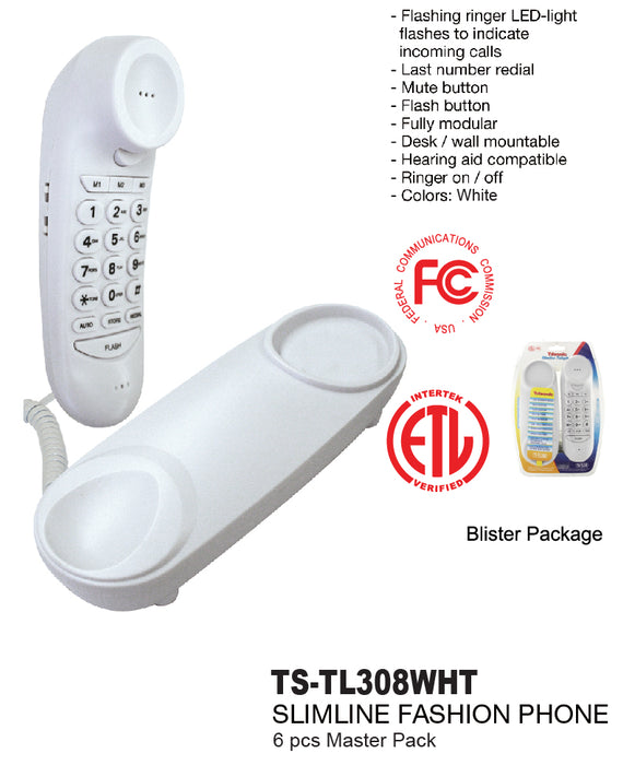 TS-TL308 WHT - Slimline Fashion Phone