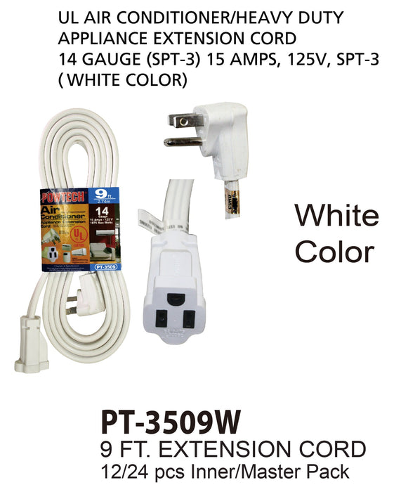 PT-3509 WHT - White UL Air Conditioner Cord (9 ft.)