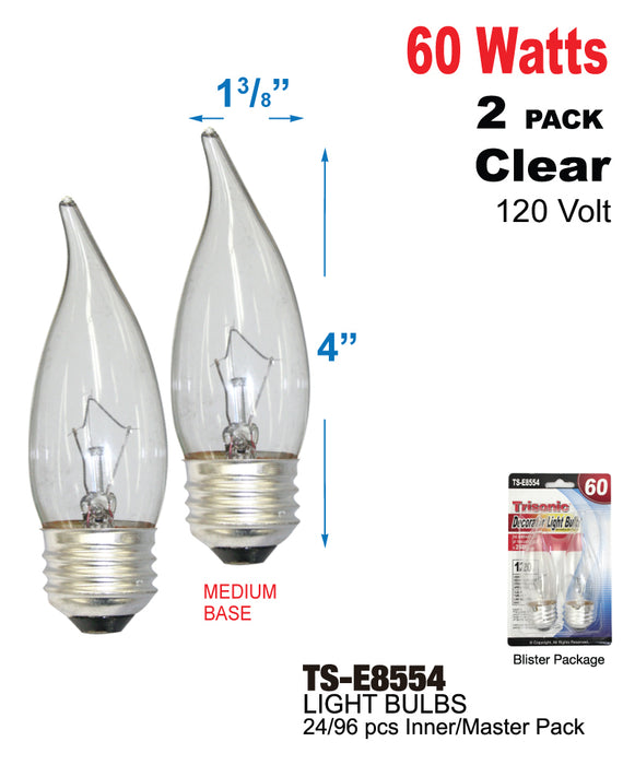TS-E8554 - 60W Clear Turntip Bulb 2 Pack