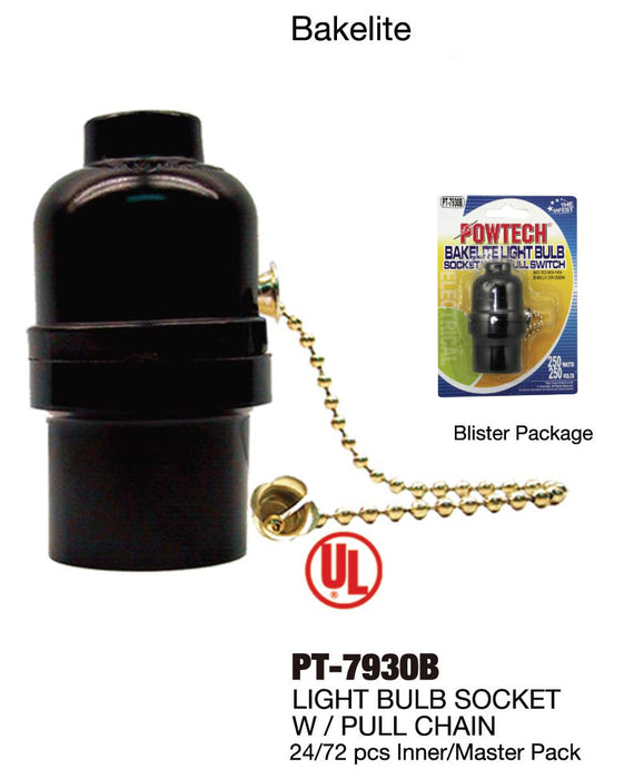 PT-7930B - UL Light Bulb Socket w/ Pull Chain