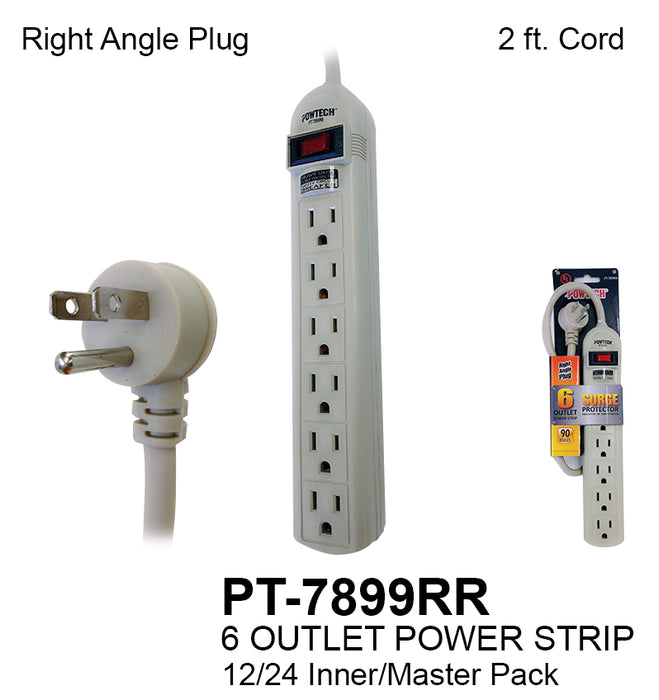PT-7899RR - 6 Outlet UL Power Strip w/ Right Angle Plug