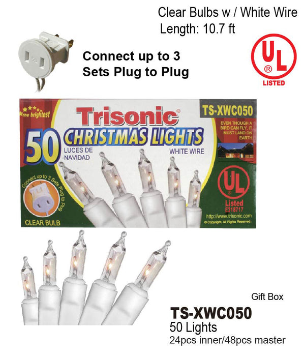 TS-XWC050 - 50 Clear Christmas Lights (White Wire)