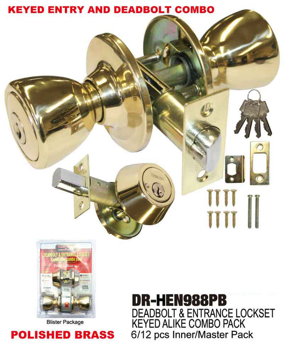 DR-HEN988PB - Entrance & Deadbolt Lockset Combo Set