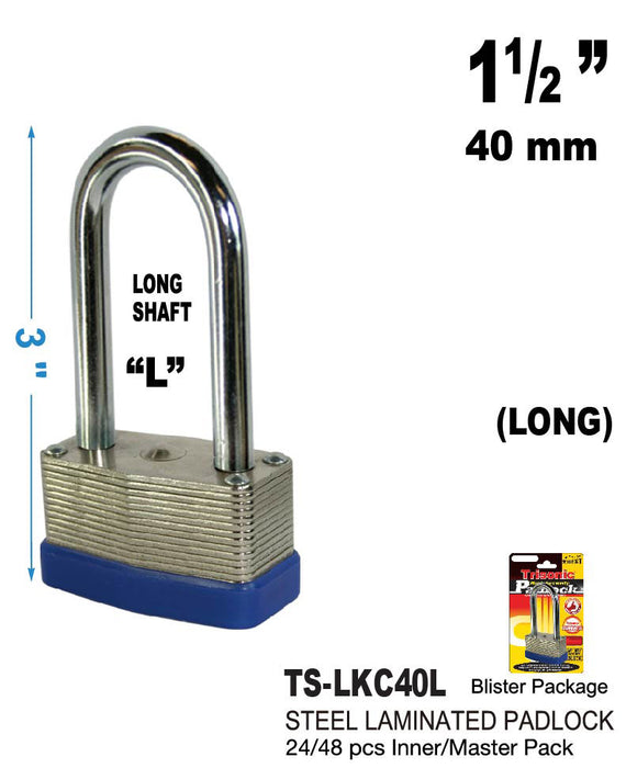 TS-LKC40L - Steel Laminated Padlock - Long Shaft (1«")