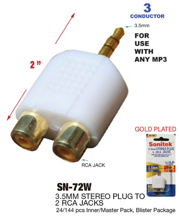 SN-72W - 3.5mm Stereo Plug to 2 RCA Jacks **