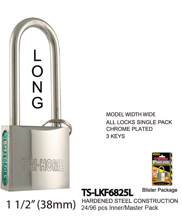 TS-LKF6825L - Chrome Plated Steel Padlock - Long Shaft (1®")