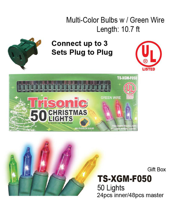 TS-XGM-F050 - Multi-Color Christmas Lights w/ Green Wire (50 Lights)