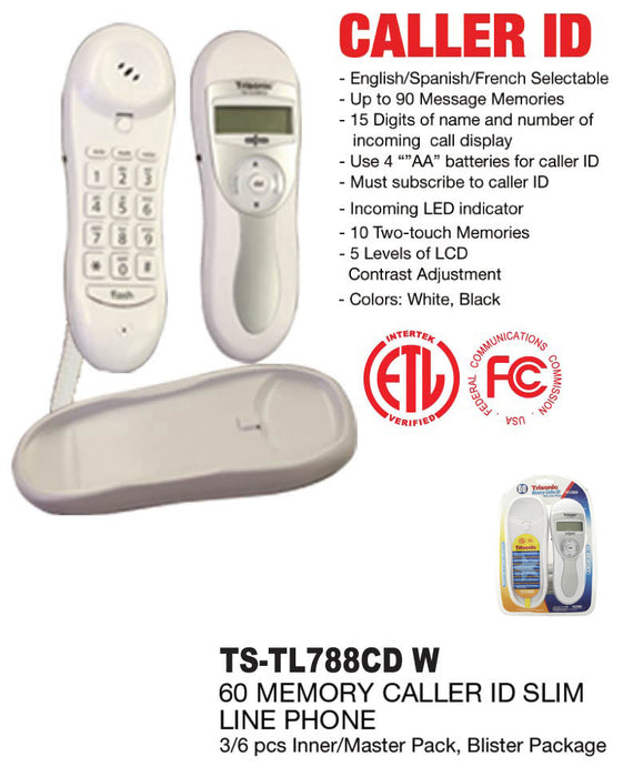 TS-TL788CD W - 60 Memory Caller ID Slimline Phone