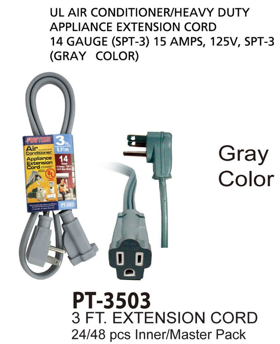 PT-3503 GRY -  Gray UL Air Conditioner Cord (3 ft.)