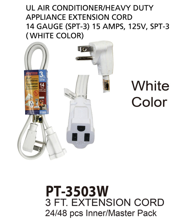PT-3503 WHT - White UL Air Conditioner Cord (3 ft.)