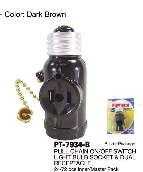 PT-7934-B - Light Bulb Socket & Dual Receptacle