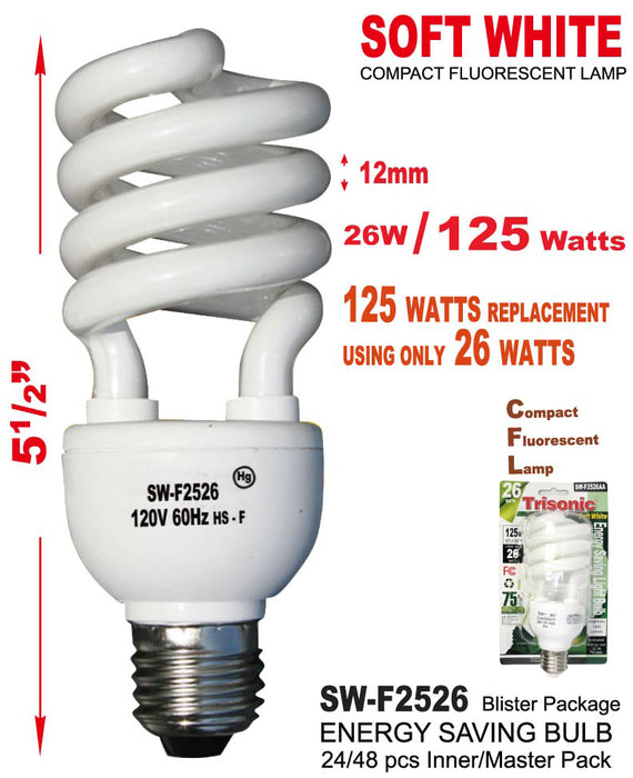 SW-F2526 - Energy Saving Large Spiral Soft White Bulb (26W/125W)
