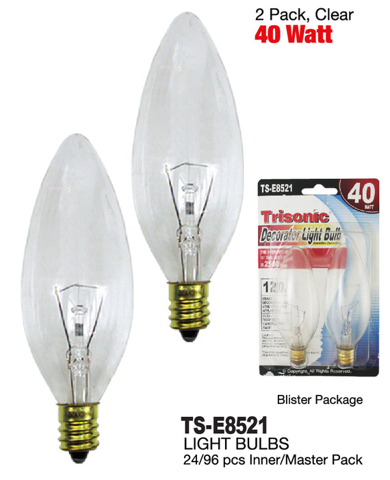 TS-E8521 - Clear Torpedo Shaped Candelbra Base Bulbs (40 Watts)