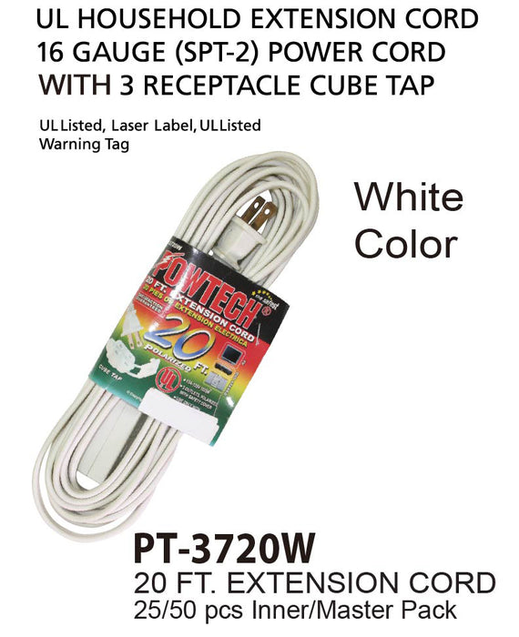 PT-3720W - White UL Extension Cord (20 ft.)