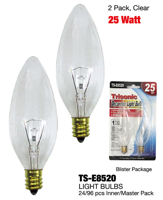 TS-E8520 - Clear Torpedo Shaped Candelbra Base Bulbs (25 Watts)