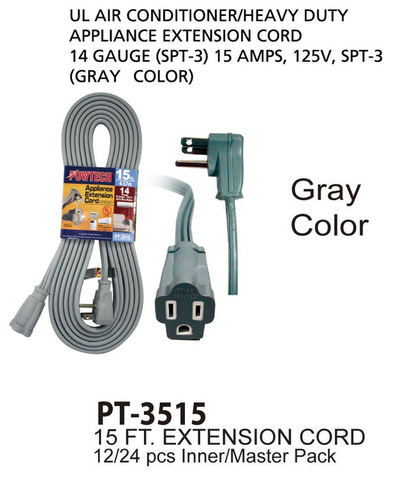 PT-3515 GRY - Gray UL Air Conditioner Cord (15 ft.)
